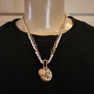 Gold-plated paperclip chain with charm pendants